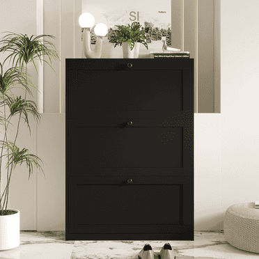 RichYa Black Shoe Cabinet with 3 Flip Drawers, Freestanding Shoe Storage Rack for Entryway, Hallway, Living Room