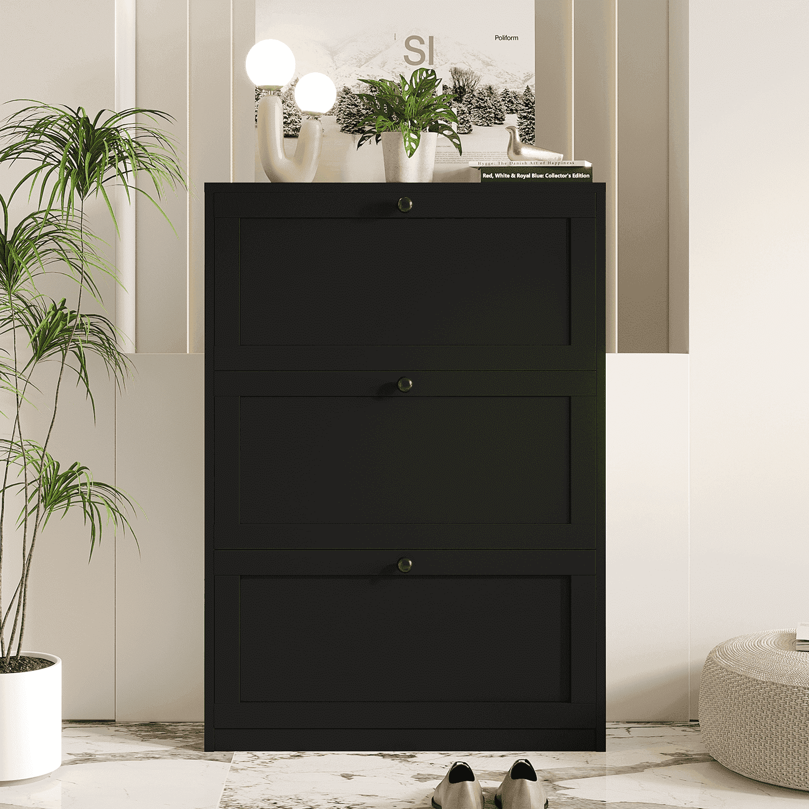 RichYa White Shoe Cabinet with 4 Flip Drawers ,Shoe Storage