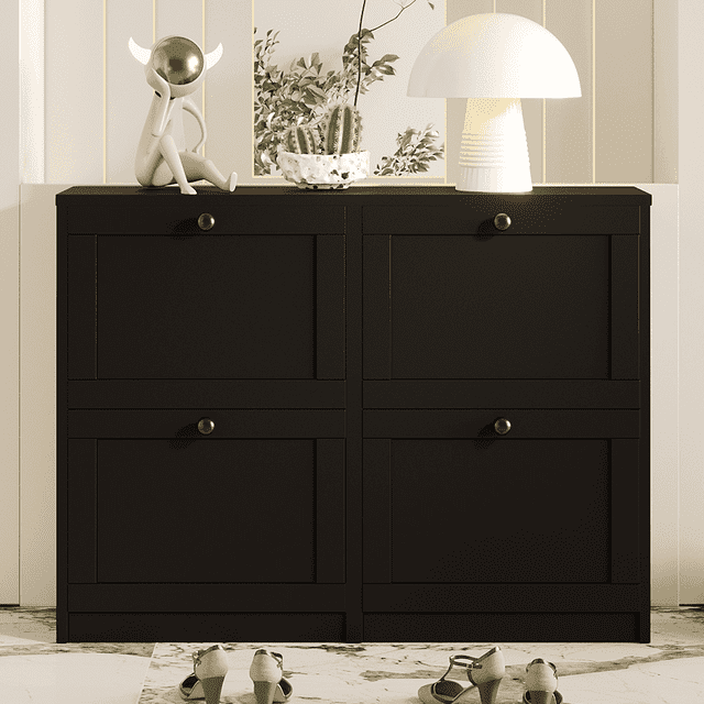 ONTREND Modern Shoe Cabinet with 4 Flip Drawers - Black