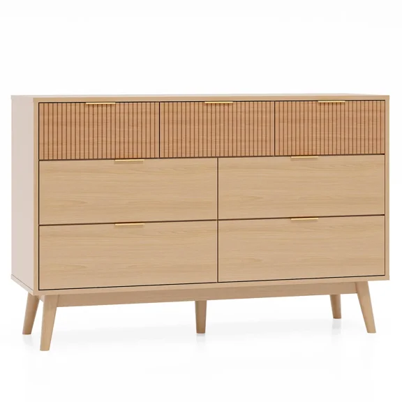 RichYa Fluted 7 Drawer Dresser for Bedroom,Chest of Drawers with Metal Handle,Wood TV Stand Dresser