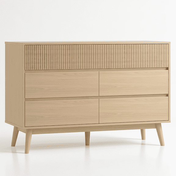 RichYa Fluted Dressers for Bedroom 7 Drawer, Chest of Drawers with Handle Free Design,Wood TV Stand Dresser