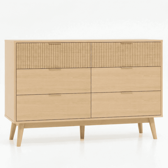 RichYa Fluted 6-Drawer Dresser for Bedroom, Chest of Drawers with Storage,Wooden TV Stand for Living Room, Nursery