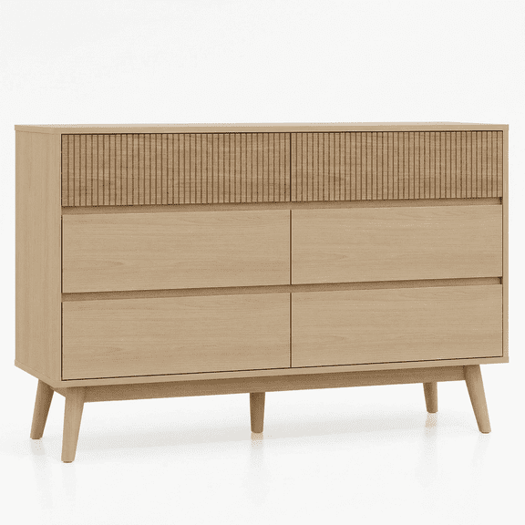 RichYa Fluted 6-Drawer Dresser for Bedroom, Chest of Drawers with Storage,Wooden TV Stand for Living Room, Nursery