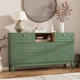 thumbnail image 1 of RichYa Green Dresser for Bedroom, 6 Drawer Dresser with Open Storage Shelf and Genuine Leather Pull Handles, Modern Chest of Drawers, 1 of 10
