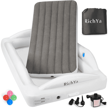 RichYa Inflatable Toddler Travel Bed 62x40x12 with 4 Safety Bumpers, Portable Toddler Bed,Grey