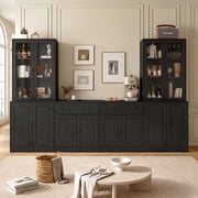 RichYa Kitchen Pantry Storage Cabinets,94.4W Modular Furniture Cabinets with Hutch,Sideboard Buffet Cabinet with Doors and Shelves for Dining Room,Living Room,Black