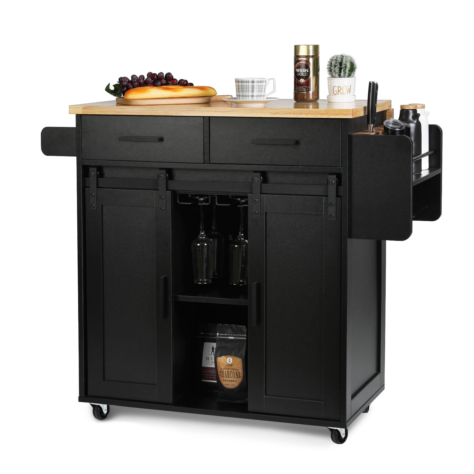 RichYa Kitchen Island Cart with Folding Drop Leaf Breakfast Bar and ...