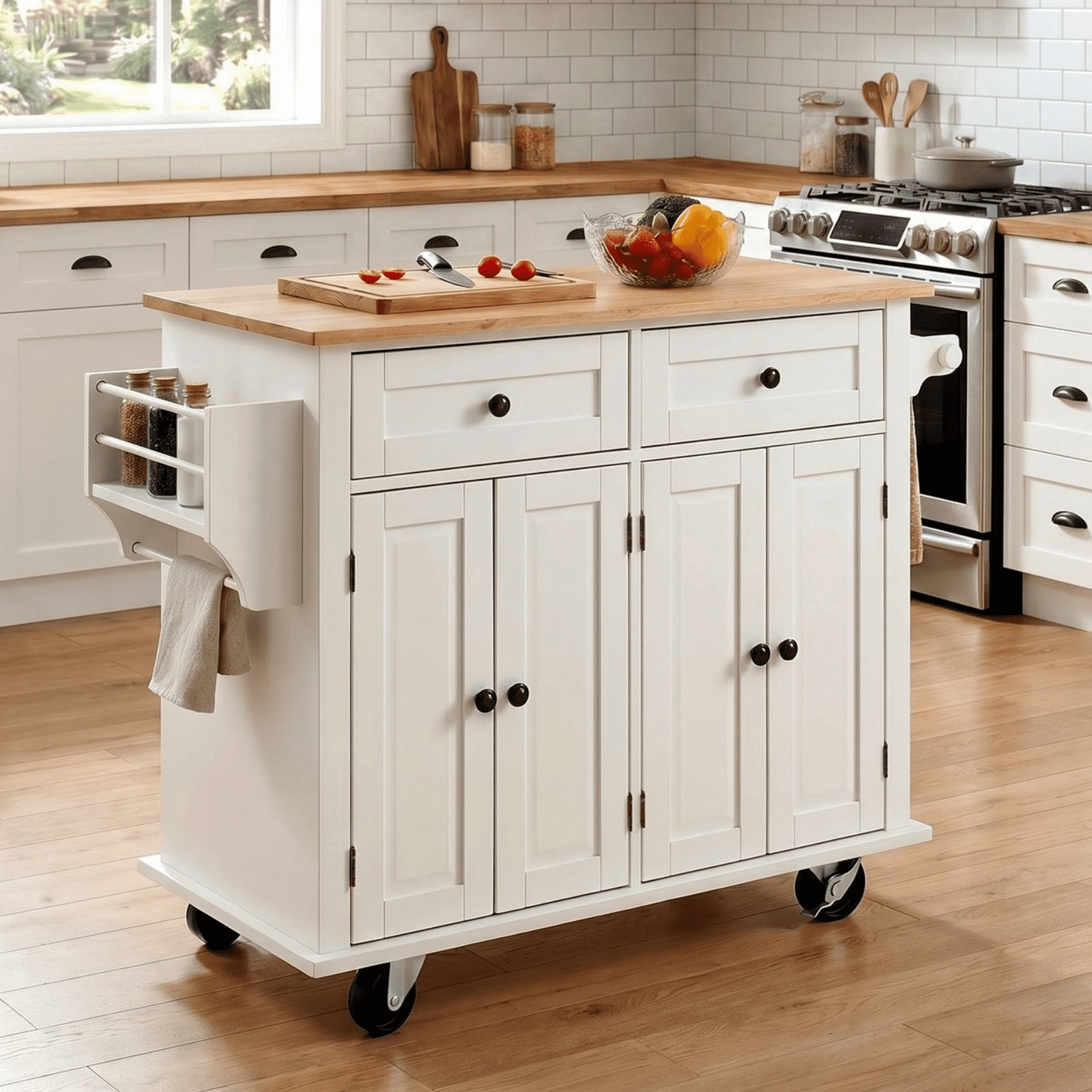 RichYa Large Portable Kitchen Island with Storage, Moveable