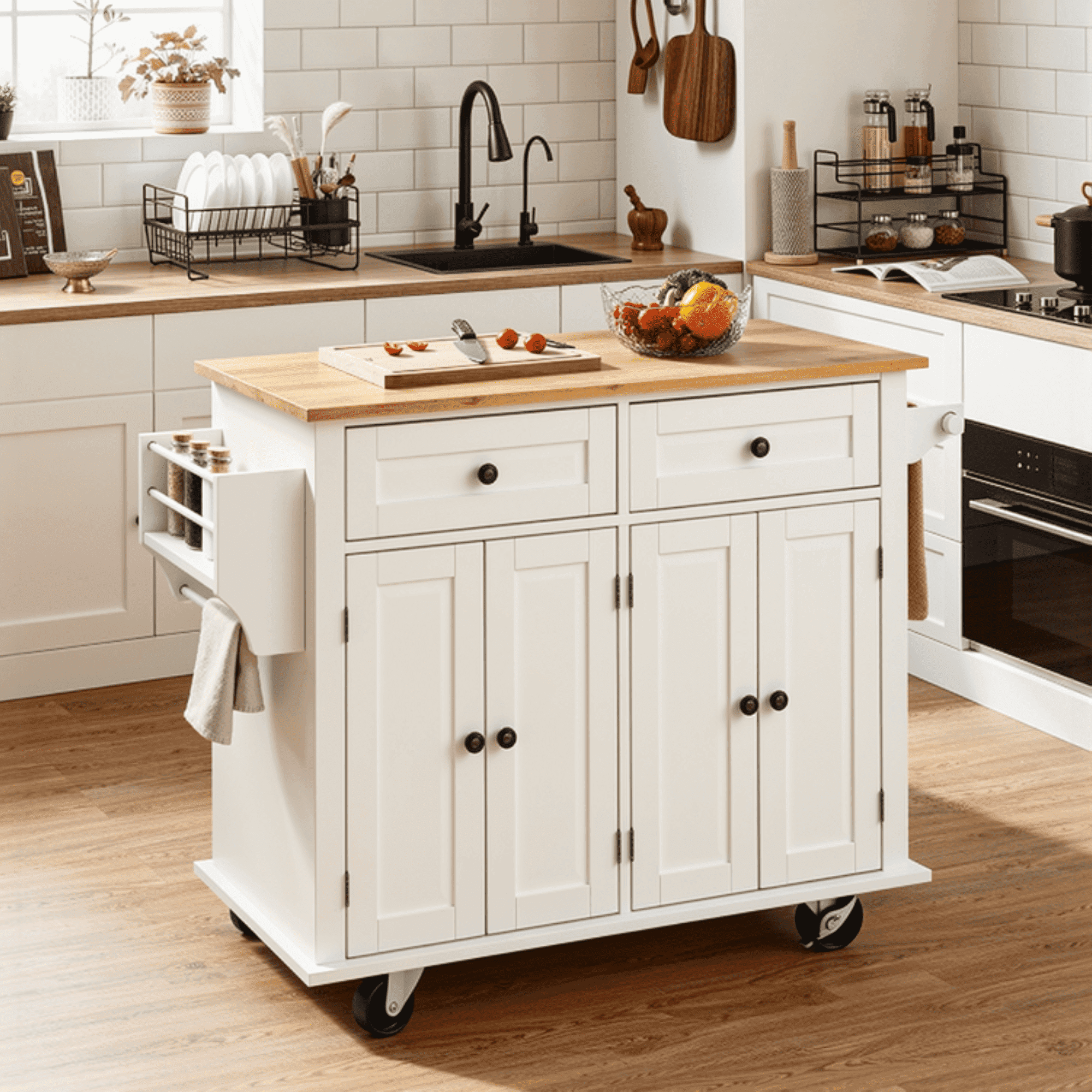 RichYa Large Portable Kitchen Island with Storage, Moveable