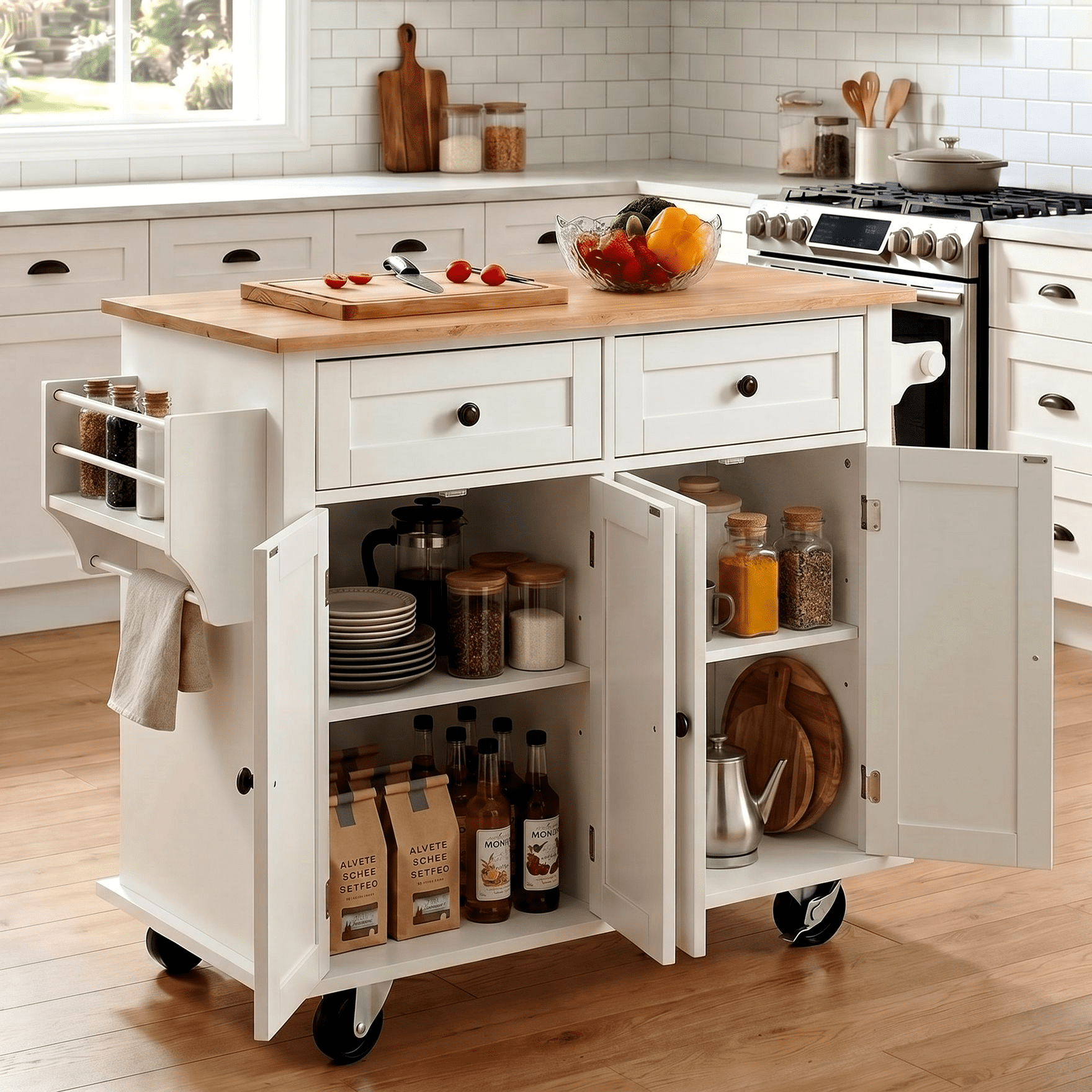 RichYa Large Portable Kitchen Island with Storage, Moveable