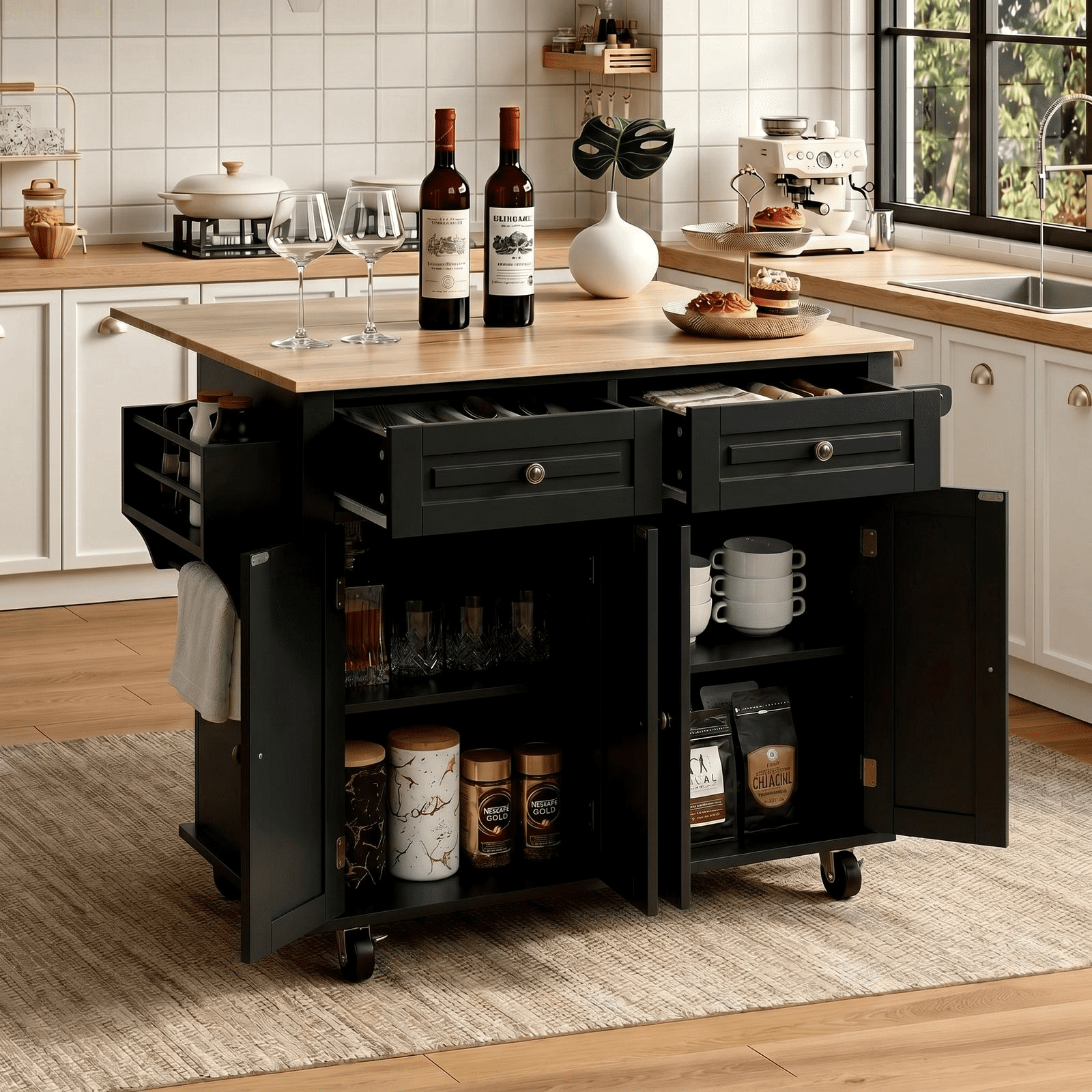 RichYa Rolling Kitchen Islands Cart on Wheels with Storage and