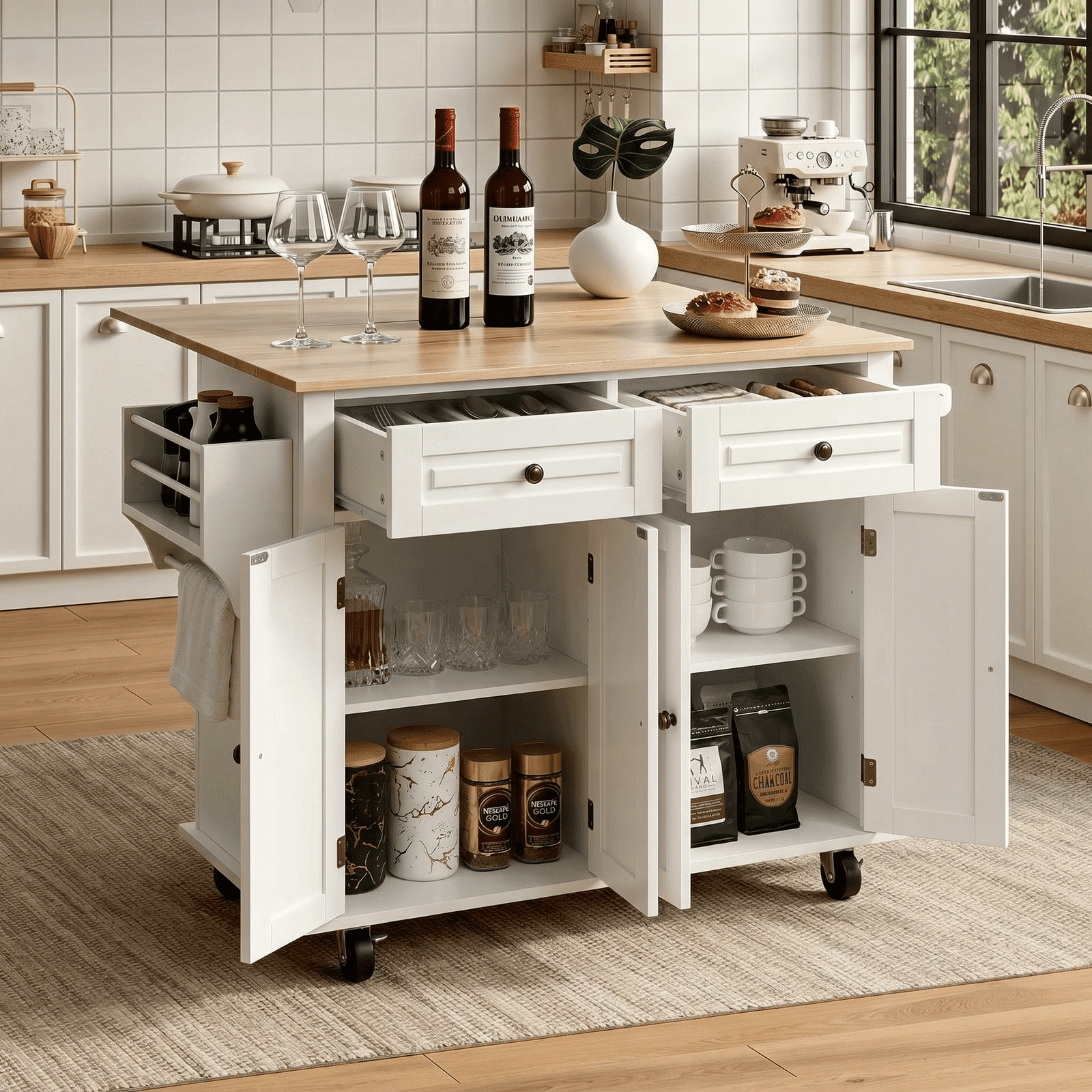 RichYa Kitchen Island with Storage, Drop Leaf and Wheels - Walmart.com