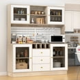 thumbnail image 1 of RichYa Kitchen Pantry 63" Spacious Countertop Hutch Cabinet with 3 Drawers Wine Bottle Rack Cup Holder & Power Strip Wood Color+White, 1 of 8
