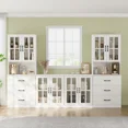 thumbnail image 1 of RichYa Kitchen Pantry Cabinet Set of 4,94" W Buffet Sideboard Coffee Bar with Glass Door Hutch,Modular Storage Cabinets with Shelves & Drawers for Dining Room,White(CFFC), 1 of 10