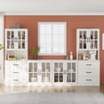 thumbnail image 1 of RichYa Kitchen Pantry Cabinet Set of 4,111" W Buffet Sideboard Coffee Bar with Glass Door Hutch,Modular Storage Cabinets with Shelves & Drawers for Dining Room,White(CGGC), 1 of 10