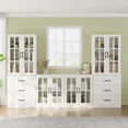 thumbnail image 1 of RichYa Kitchen Pantry Cabinet Set of 4,94" W Buffet Sideboard Coffee Bar with Glass Door Hutch,Modular Storage Cabinets with Shelves & Drawers for Dining Room,White(DFFD), 1 of 10