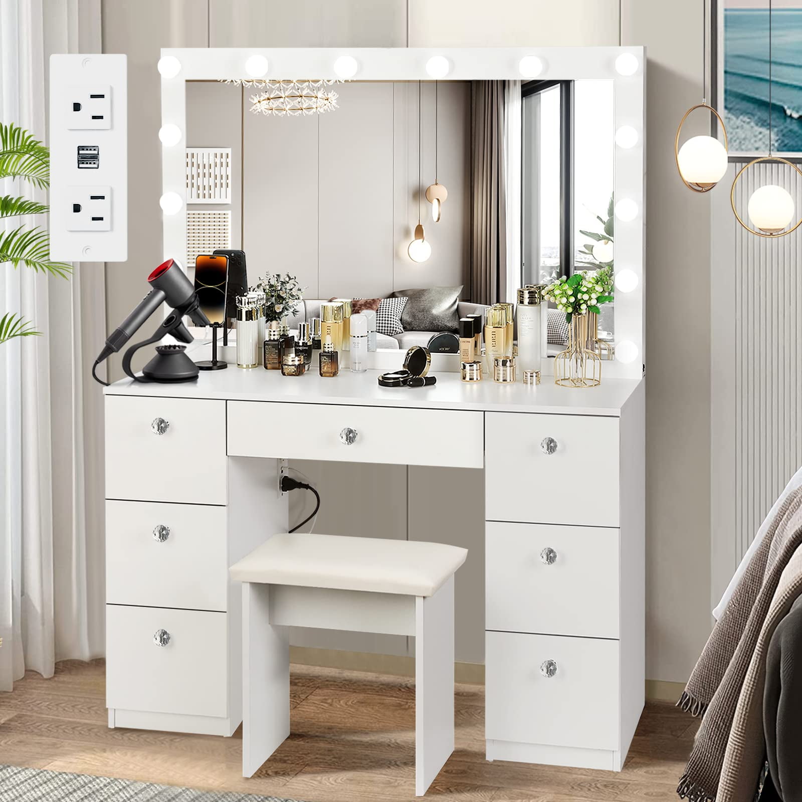 Ktaxon Mirrored Makeup Vanity Table Writing Desk Mirrored Glass