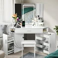 thumbnail image 1 of RichYa Modern Corner Makeup Vanity with Lighted Mirror Power Outlet Brightness Adjustable, White, 1 of 9