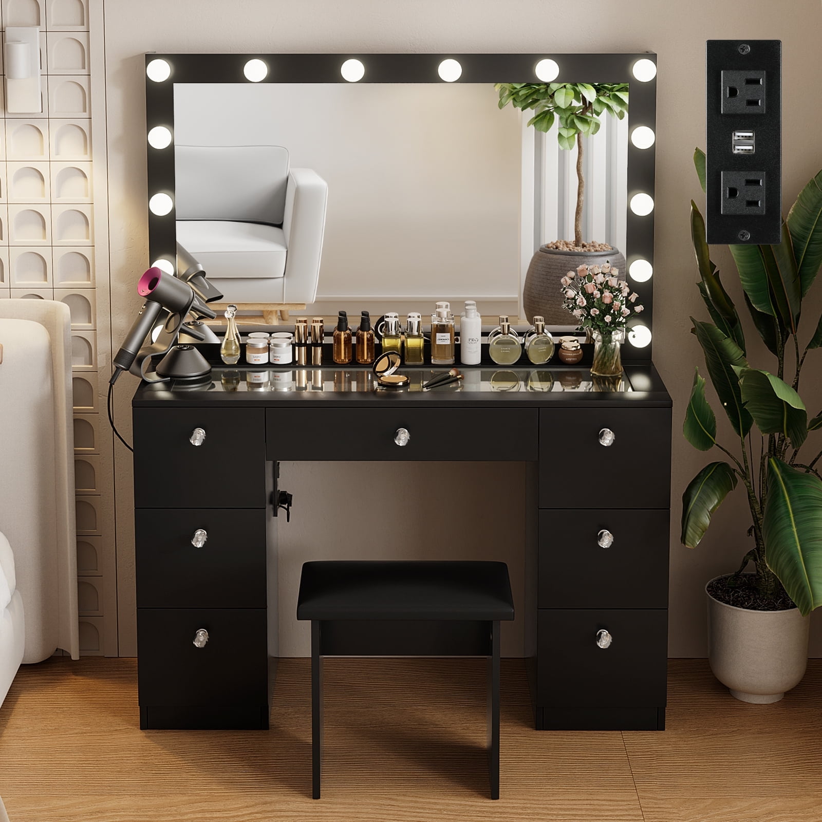 RichYa Modern Vanity with Large Lighted Mirror, Makeup Desk RichYa Modern Vanity with Large Lighted Mirror, Makeup Desk