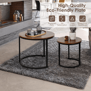 RichYa Nesting Coffee Table Set of 2, Round Side Wood End Tables for Living Room Walnut
