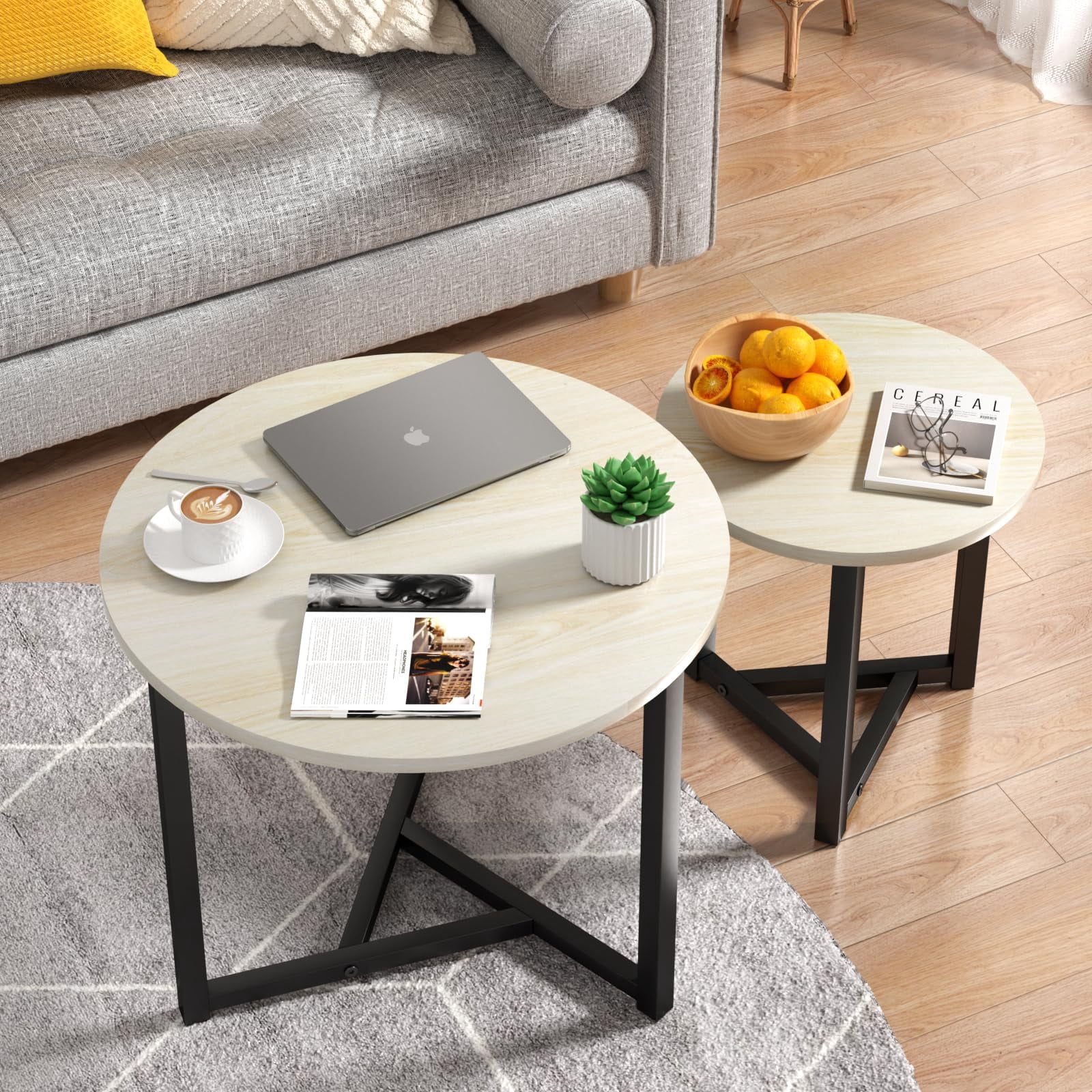 RichYa Nesting Coffee Tables Small Round Set of 2 for Living Room Wood ...