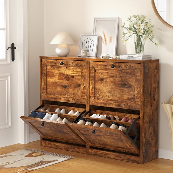 RichYa Shoe Cabinet with 4 Flip Drawers Freestanding Shoe Rack for Entryway Hallway Living Room Antique Colour