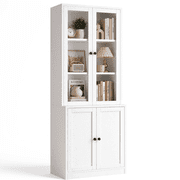 RichYa 71'' Tall Bookcase with Glass Door, 4 Doors Display Bookshelf with Storage for Home Office,Living Room