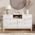 thumbnail image 1 of RichYa White Dresser for Bedroom, 6 Drawer Dresser with Open Storage Shelf and Genuine Leather Pull Handles, Modern Chest of Drawers, 1 of 10