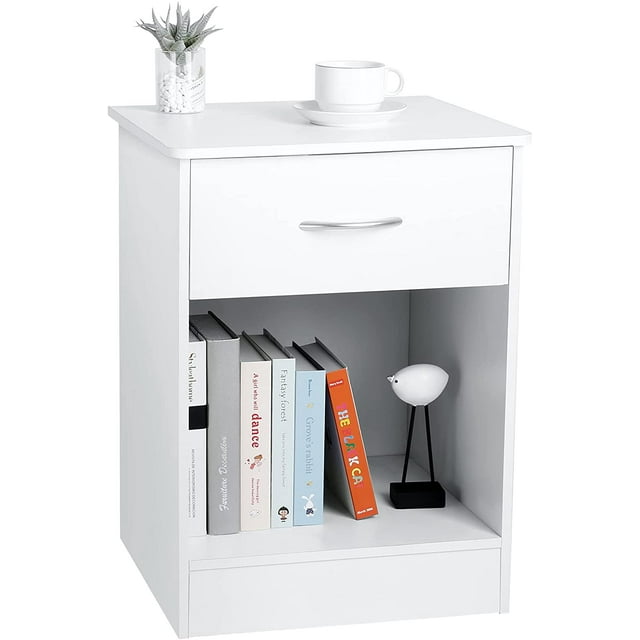RichYa White Nightstand with Drawer, Bedside Table, End Table for