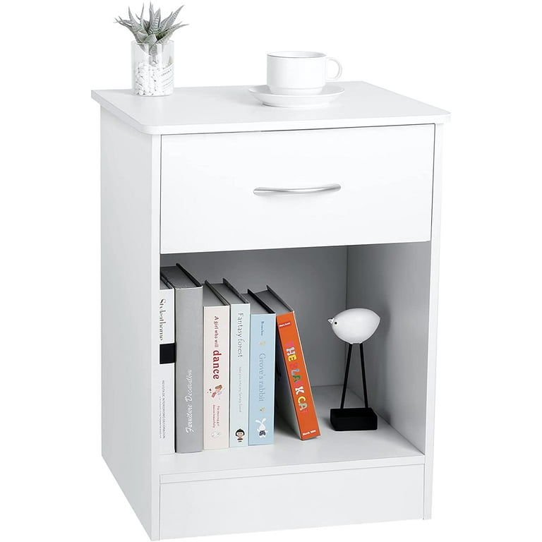 Small white bedside table on sale with drawers