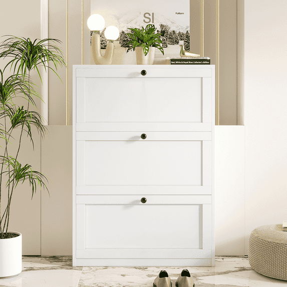 RichYa White Shoe Cabinet with 3 Flip Drawers for Entryway, Shoe Storage Cabinet Shoe Rack for Hallway, Living Room,Bedroom