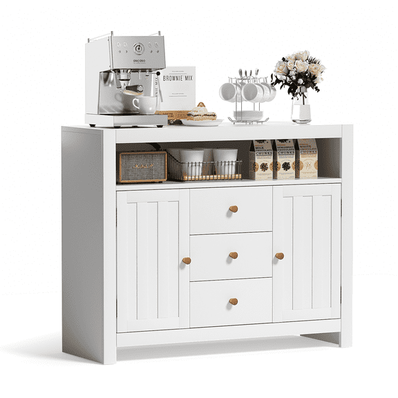 RichYa White Sideboard Buffet Cabinet with Storage Cabinet and Drawers and Doors
