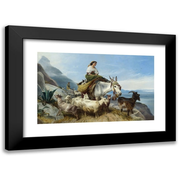 Richard Ansdell 14x11 Black Modern Framed Museum Art Print Titled - Goatherd on the Rock of Gibralter (1871)