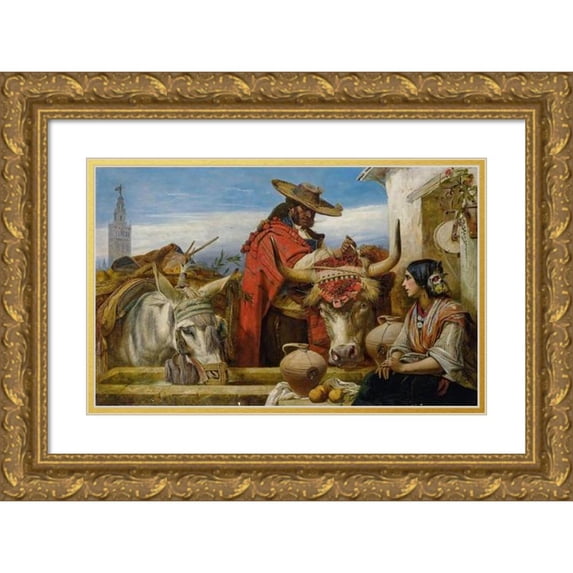 Richard Ansdell 24x16 Gold Ornate Framed and Double Matted Museum Art Print Titled - Market Square, Seville (1860)