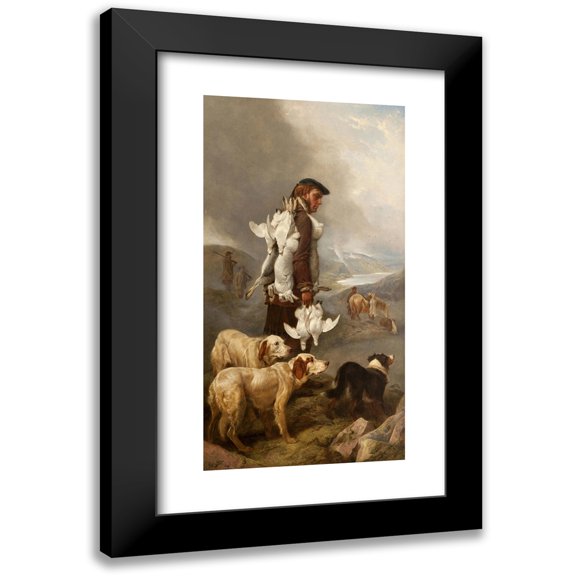 Richard Ansdell 9x14 Black Modern Framed Museum Art Print Titled - Winter Shooting, Hares and Ptarmigan (1869)