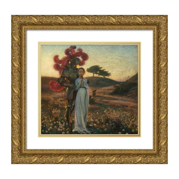 Richard Bergh 13x12 Gold Ornate Wood Frame and Double Matted Museum Art Print Titled - The Knight and the Maiden (1897)