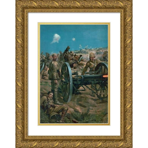 Richard Caton Woodville 17x24 Gold Ornate Framed and Double Matted Museum Art Print Titled - The Last Shot at Colenso (1900)