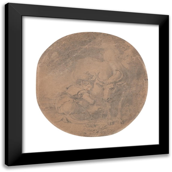 Richard Cosway 12x12 Black Modern Framed Museum Art Print Titled - Mrs. Cosway as the Milkmaid