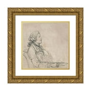 Richard Cosway 15x15 Gold Ornate Wood Frame and Double Matted Museum Art Print Titled - Profile Study of a Young Man