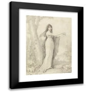 Richard Cosway 19x24 Black Modern Framed Museum Art Print Titled - Portrait of a Lady Standing Near a Lake (1802)