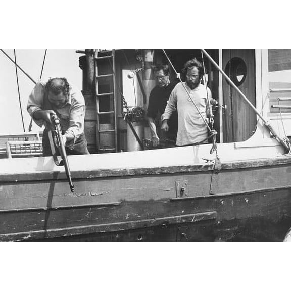 Richard Dreyfuss, Roy Scheider and Robert Shaw firing rifle at shark in Jaws 24x36 Poster