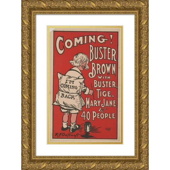 Richard Felton Outcault 11x14 Gold Ornate Wood Frame and Double Matted Museum Art Print Titled - Coming! Buster Brown with Buster Tige, Mary Jane and 40 People (1906)