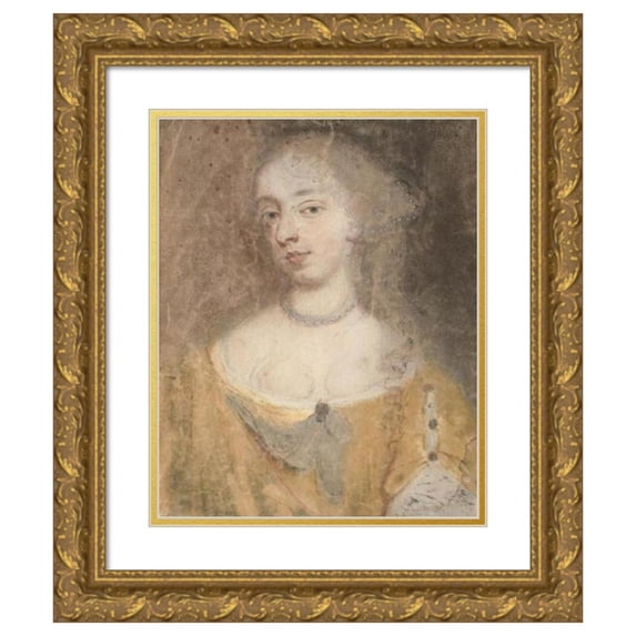 Richard Gibson 12x14 Gold Ornate Wood Frame and Double Matted Museum Art Print Titled - Head and Shoulder Portrait of a Lady (1600 - 1699)
