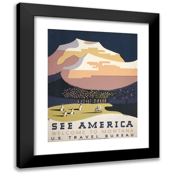 Richard Halls 12x14 Black Modern Framed Museum Art Print Titled - See America. Welcome to Montana (1936)
