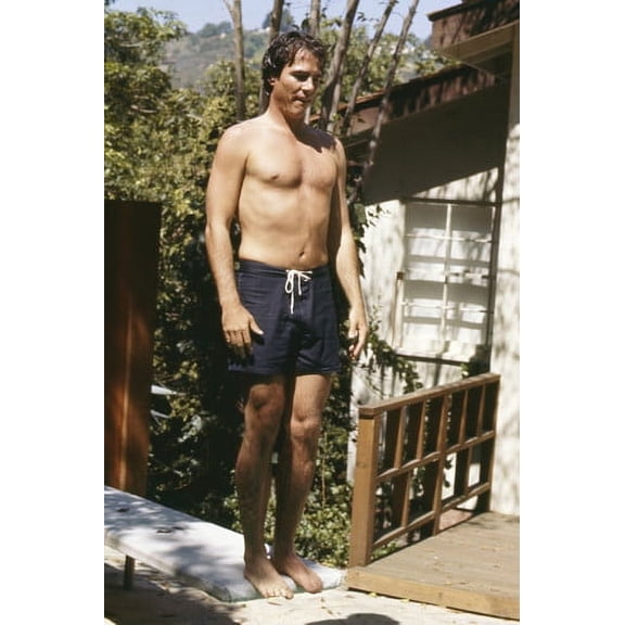 Richard Hatch candid pose in swimming shorts on diving board at home 1970's 24x36 Poster
