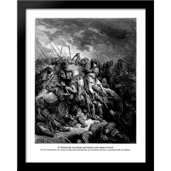 Richard I the Lionheart in battle at Arsuf in 1191 28x36 Large Black Wood Framed Print Art by Gustave Dore
