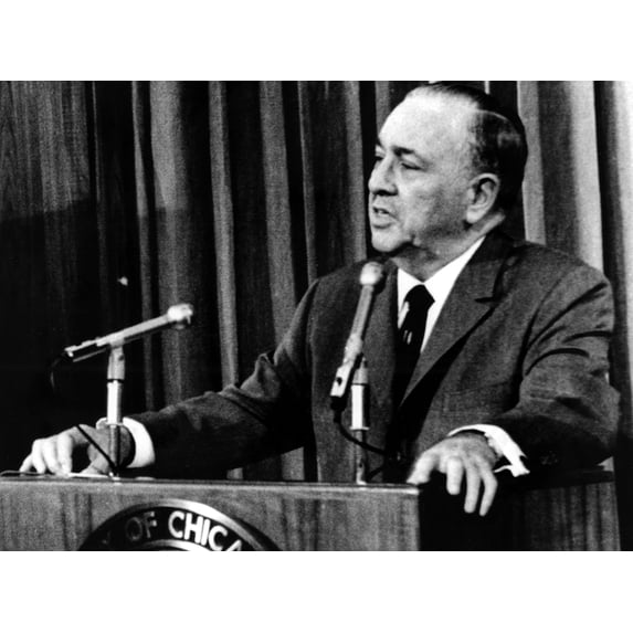 Richard J. Daley Speaks At Press Conference About Democrat Nomination Of Hubert Humphrey History