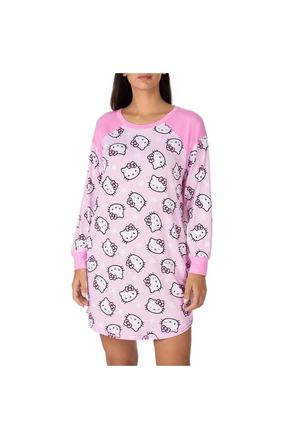 Richard Leeds International Womens Long Sleeve Crew Neck Lounger Top Hello Kitty, Large, Pink Hello Kitty