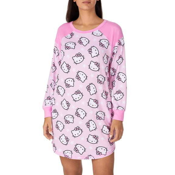 Richard Leeds International Womens Long Sleeve Crew Neck Lounger Top Hello Kitty, Medium, Pink Hello Kitty