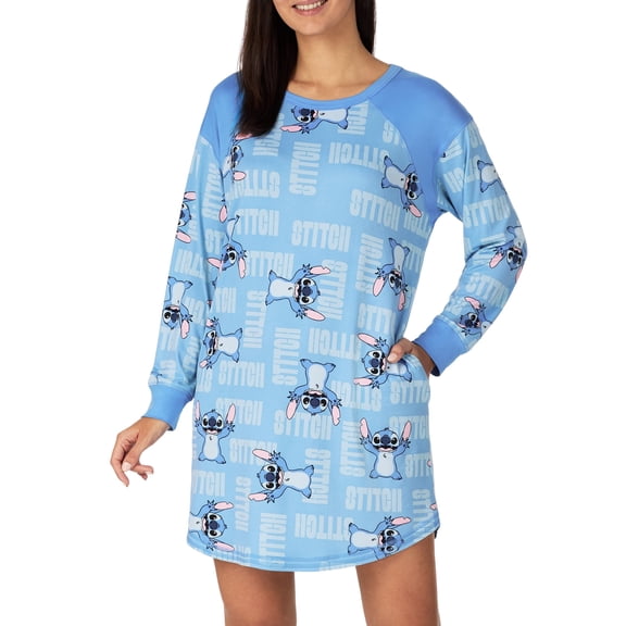 Richard Leeds International Womens Long Sleeve Crew Neck Lounger Top Lilo Stitch, Medium, Blue Stitch